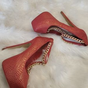 Red & Gold Snakeskin Pumps!